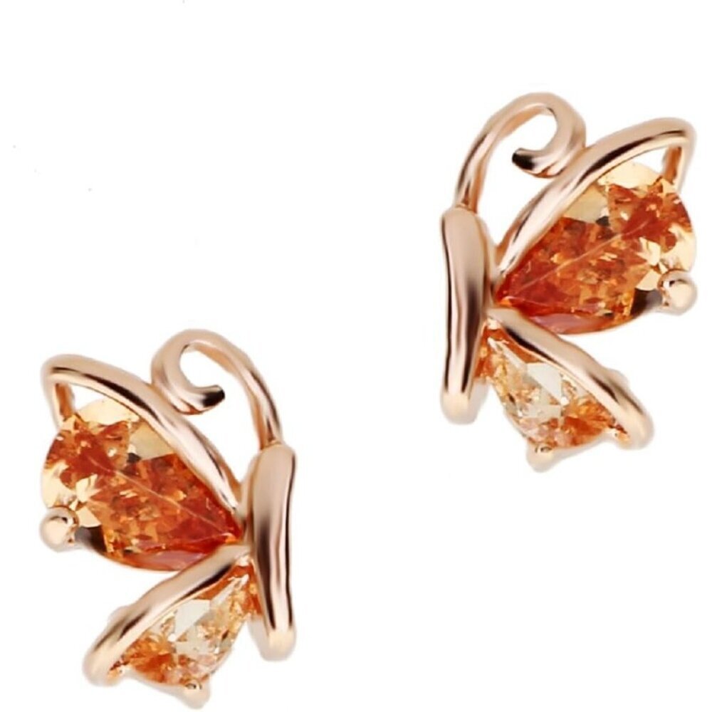 Women's Butterfly Zirconia Crystal Gold Plated Orange Earrings Jewellery
